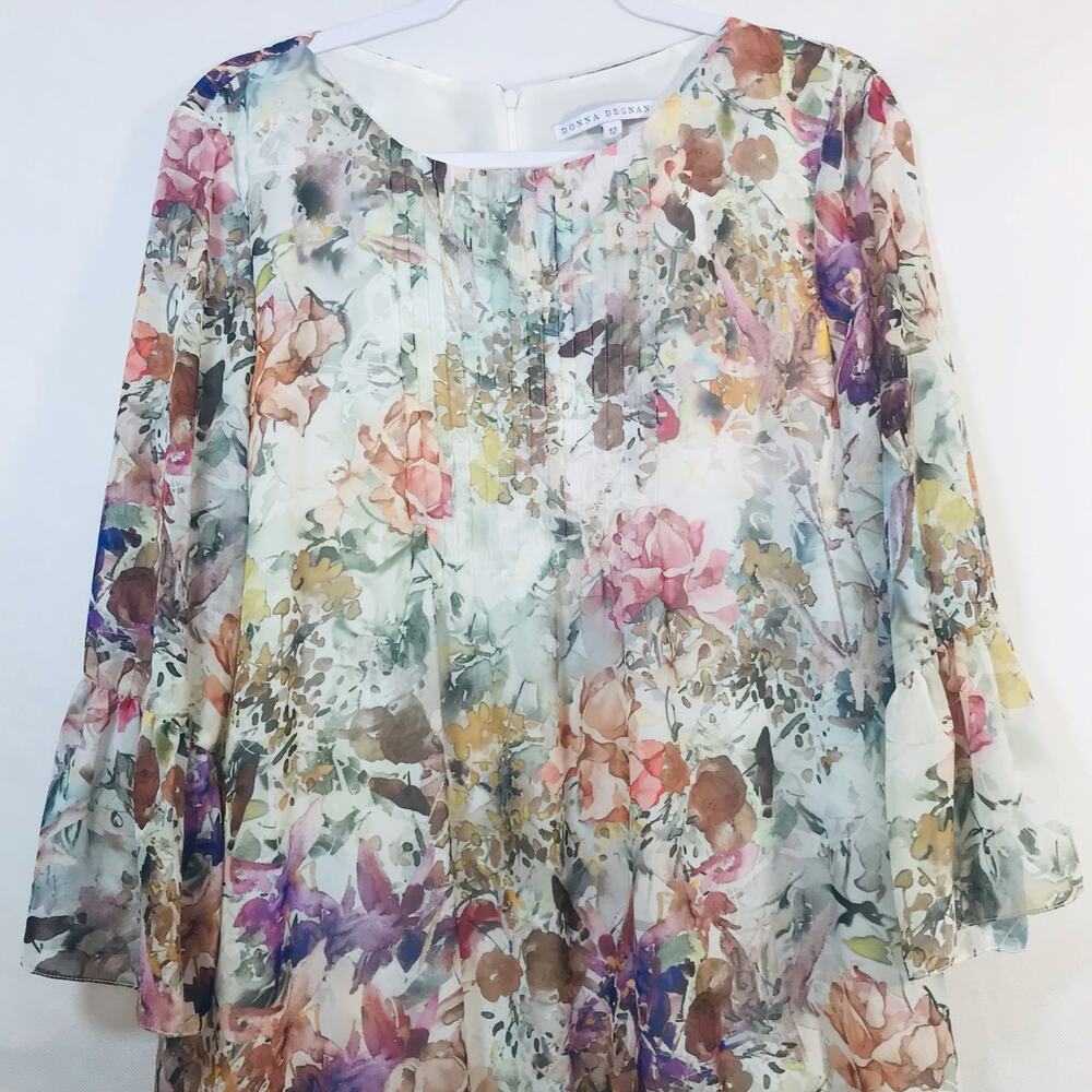 Donna Degnan Feminine Floral Tiered Ruffle Half Sleeve Dress Size 12 - Picture 3 of 9